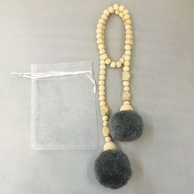 Wooden Hanging Beads with Pompom